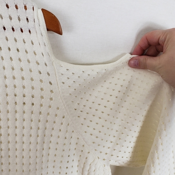 Lane Bryant Open Front Cardigan Cream 22/24 Cold Shoulder Perforated - Picture 5 of 8
